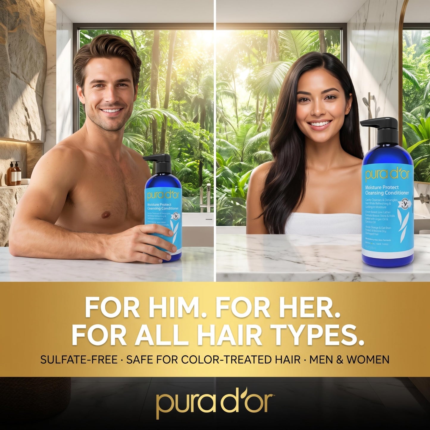 PURA D’OR Moisture Protect Cleansing Conditioner (16oz) Detangles & Restores Hair with Argan Oil, Lavender, No Sulfate, All Hair Types, Men & Women (Packaging may vary)