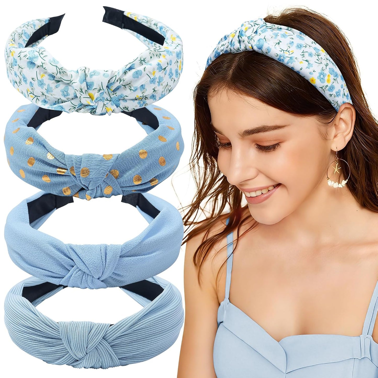 Knotted Headbands for Women - Non-Slip Top Knot Turban Hair Wraps | Comfortable Yoga Hair Accessories (Neutral Mix)