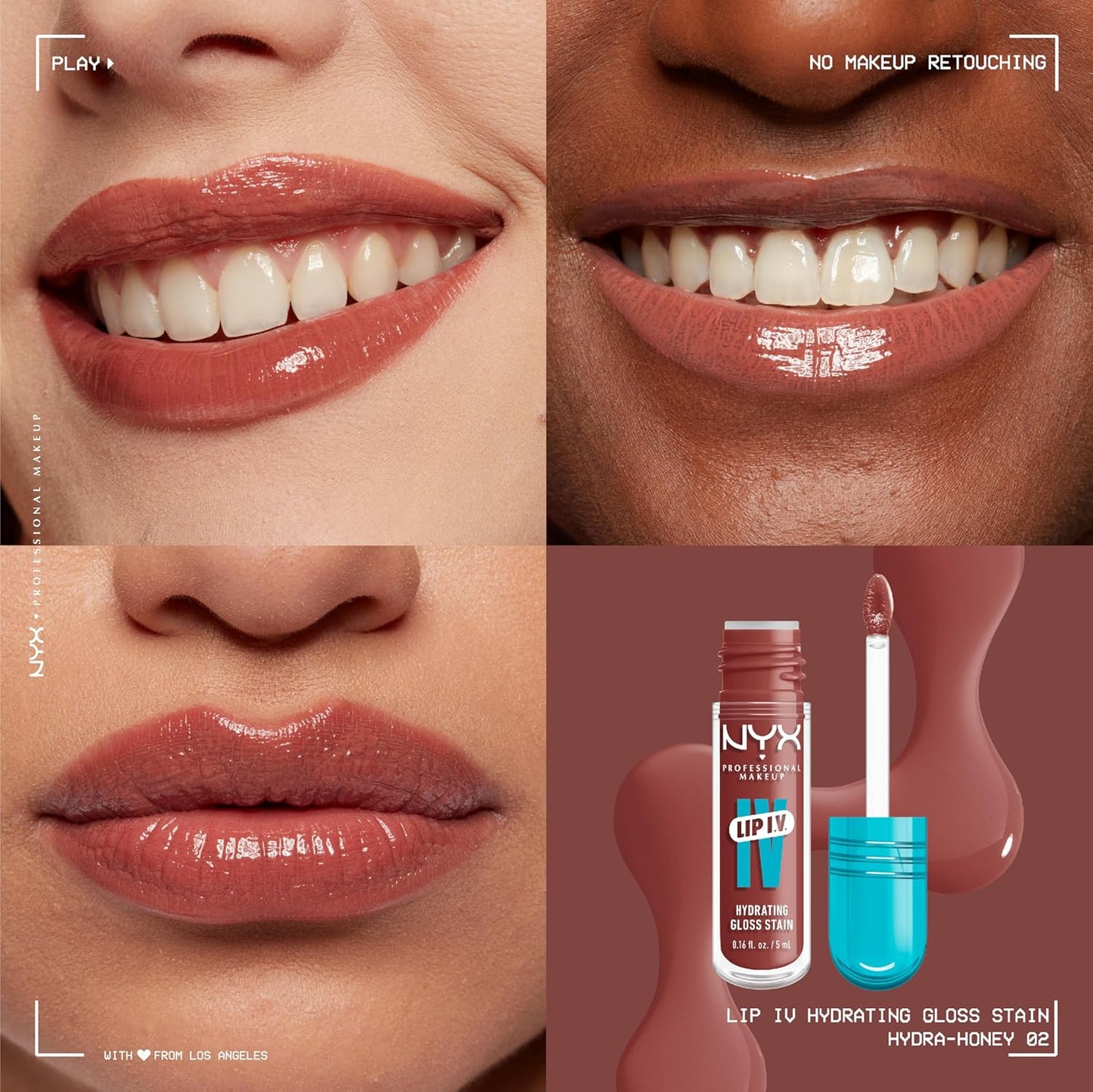 NYX Lip IV Hydrating Glossy Lip Stain | Long-Lasting Vegan Formula with 12 HR Hydration - Hydra Honey (Brown)