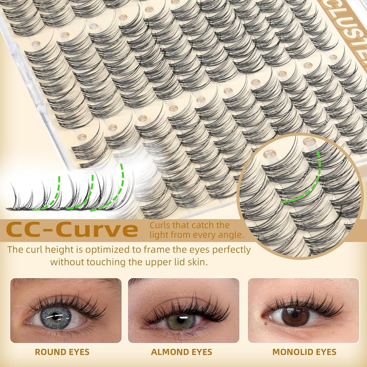 Natural Lash Clusters - 150 Pcs Wispy Eyelash Extensions | 9mm-14mm CC Curl, No-Makeup Look