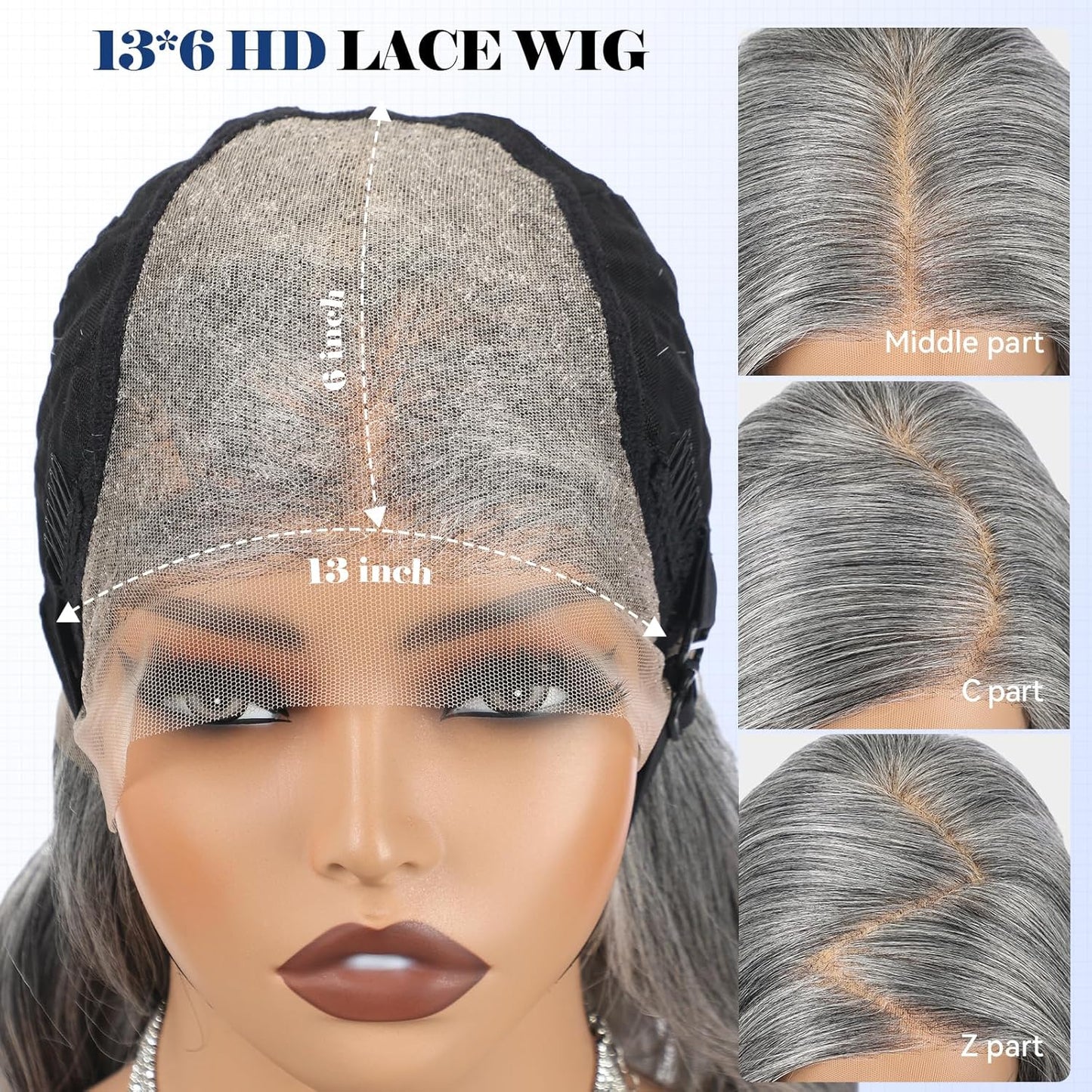 HD Lace Front Wig - 16-Inch Heat Resistant Synthetic Wavy Hair for Women | Shoulder Length Glueless Wig in Gray