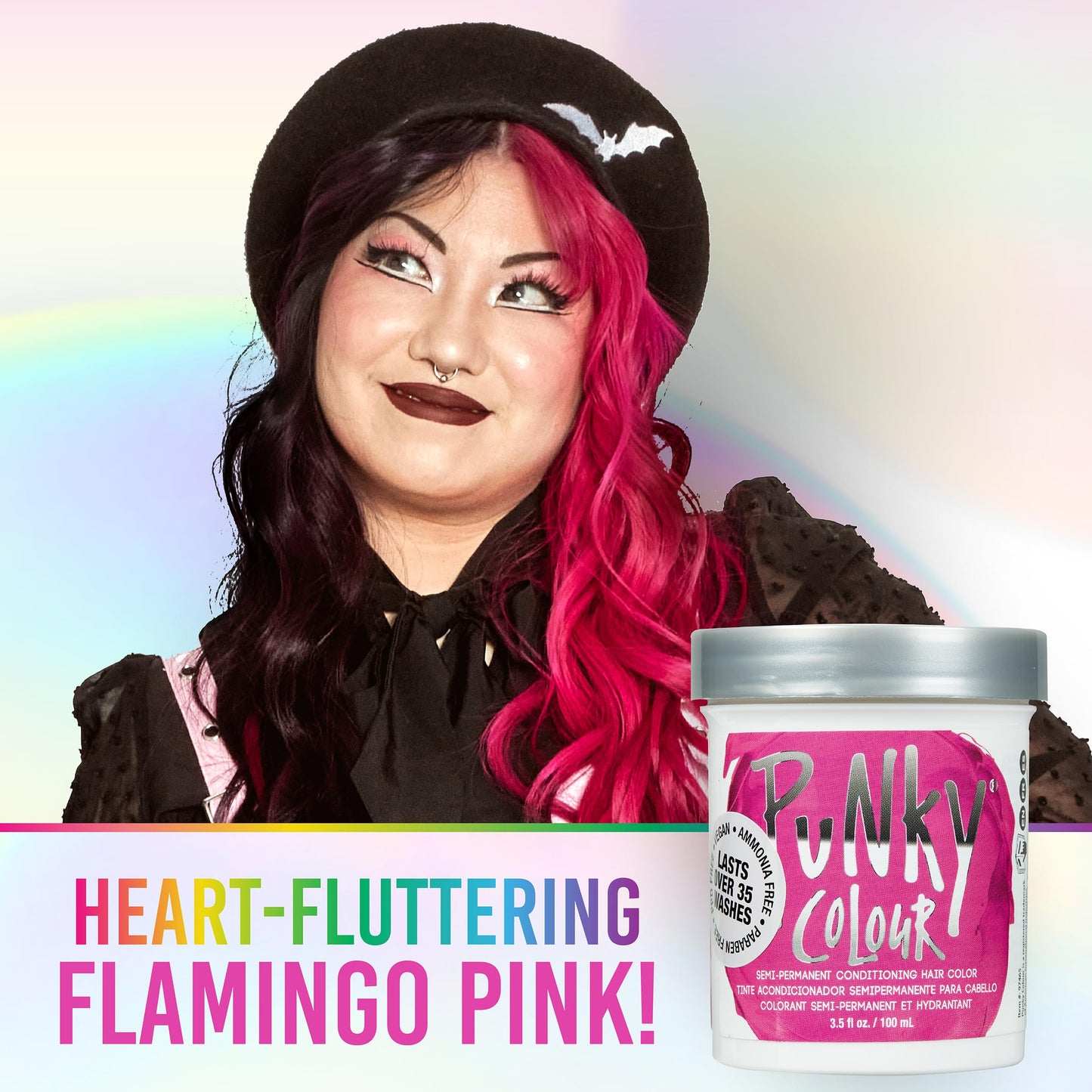 Punky Colour Flamingo Pink Semi Permanent Hair Color – Vibrant Pink Hair Dye, Vegan & Cruelty-Free Conditioning Formula, Lasts Up to 35 Washes, 3.5 fl oz