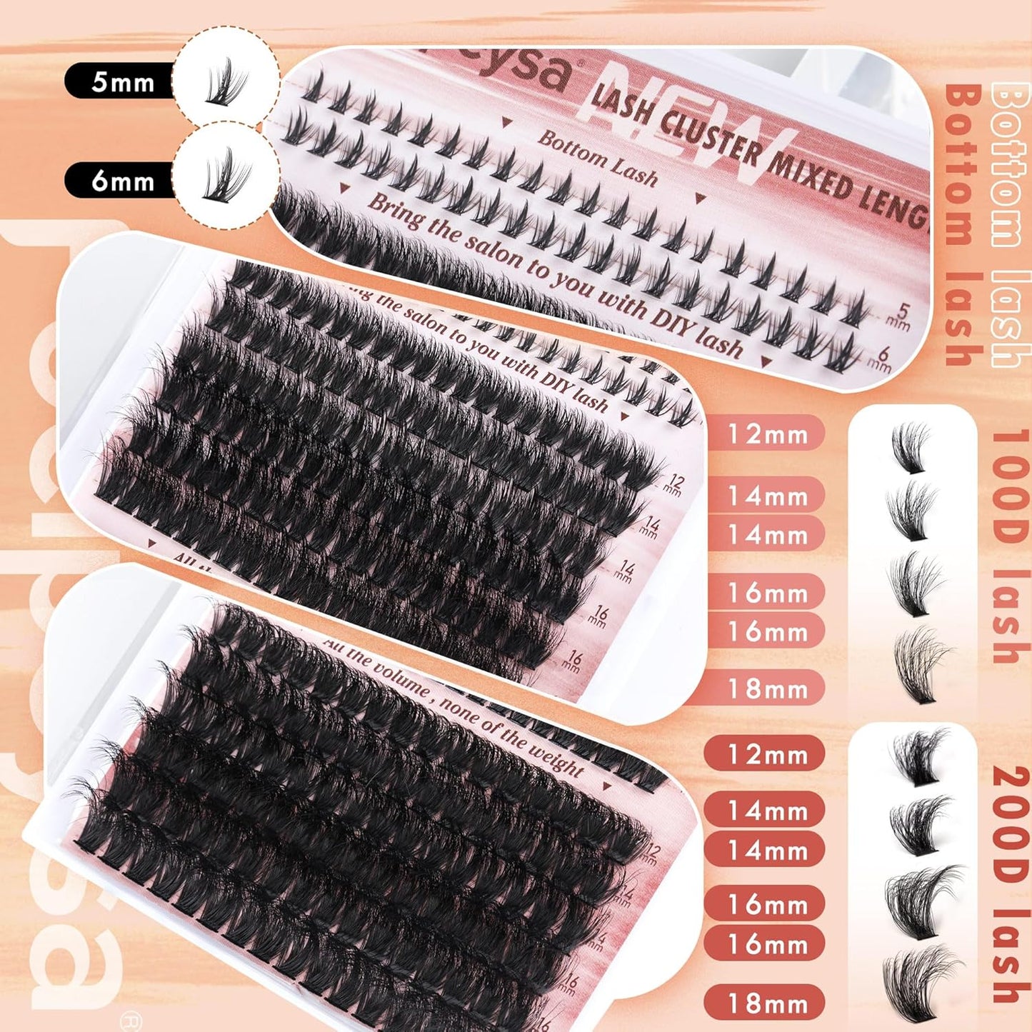 Eyelash Clusters 100D & 200D - DIY D-Curly Volume Extensions | 256pcs, 12-18mm