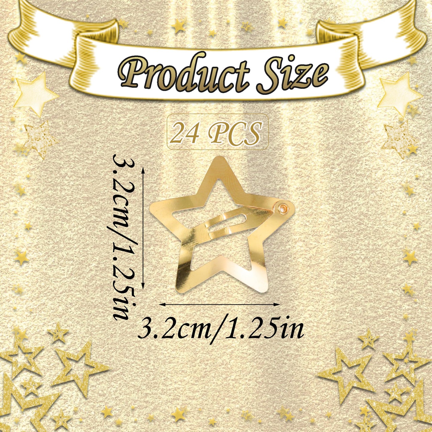 NAISKA 24PCS Gold Stars Hair Clips 2000s Y2K Hair Barrettes Metal Rave Pins