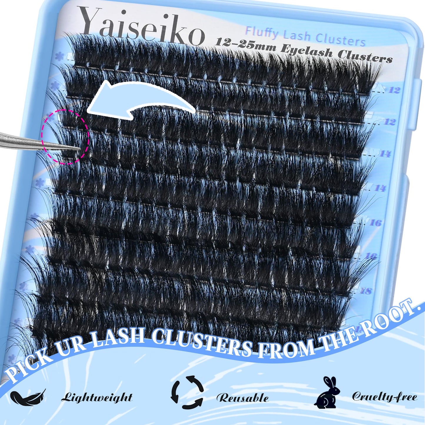 Lash Clusters 80D Eyelash Extensions 12-25MM Wispy Individual Lashes D Curl Eyelash Clusters Plant Fibers DIY Lash Extension,by Yaiseiko(320Pcs,Matte Black)