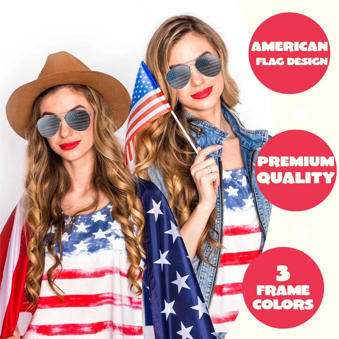 JOYIN 3 Pcs July 4th American Flag Sunglasses, Fourth of July Patriotic Sunglasses with Gold Silver and Black Frame, Red White Blue American Glasses for 4th of July Accessories, Party Favor