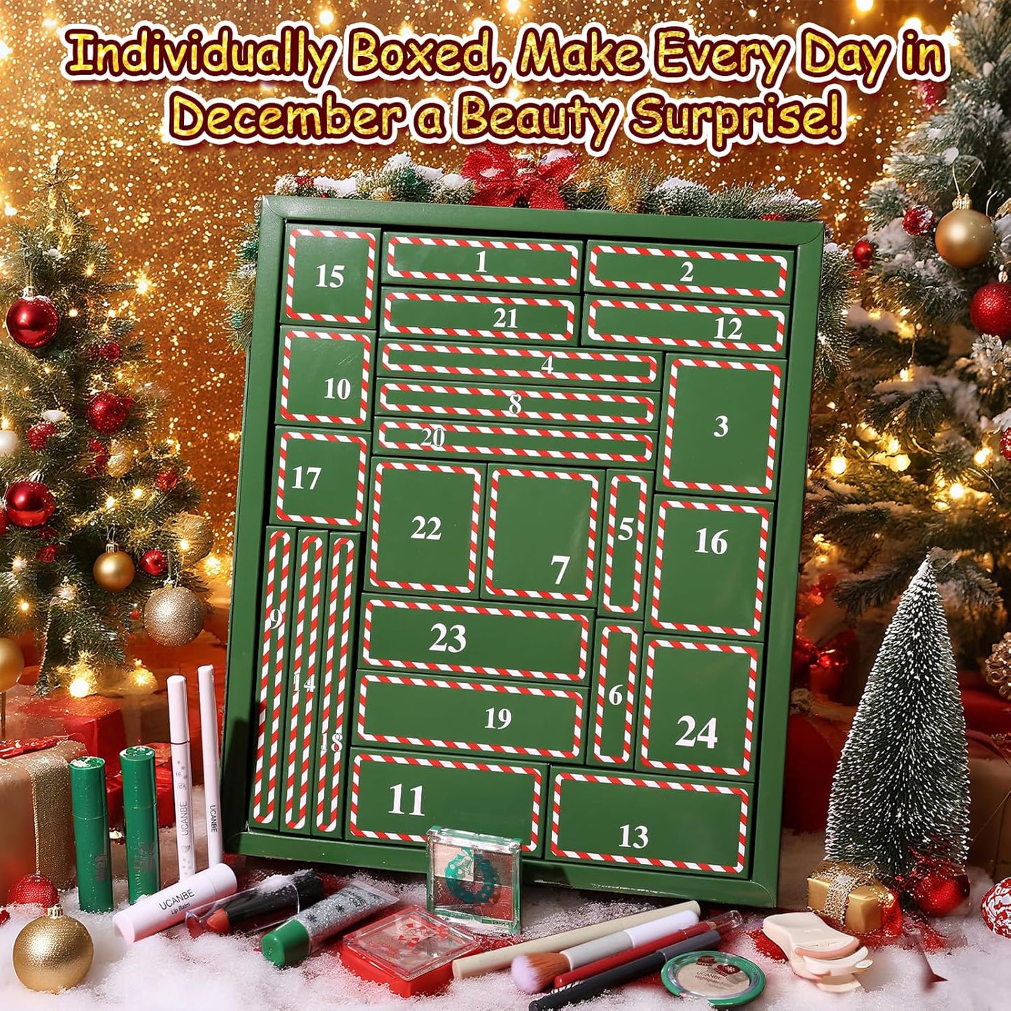 UCANBE Makeup Advent Calendar 2025 - 24-Piece Holiday Gift Set for Women & Teens | Beauty Surprises Countdown