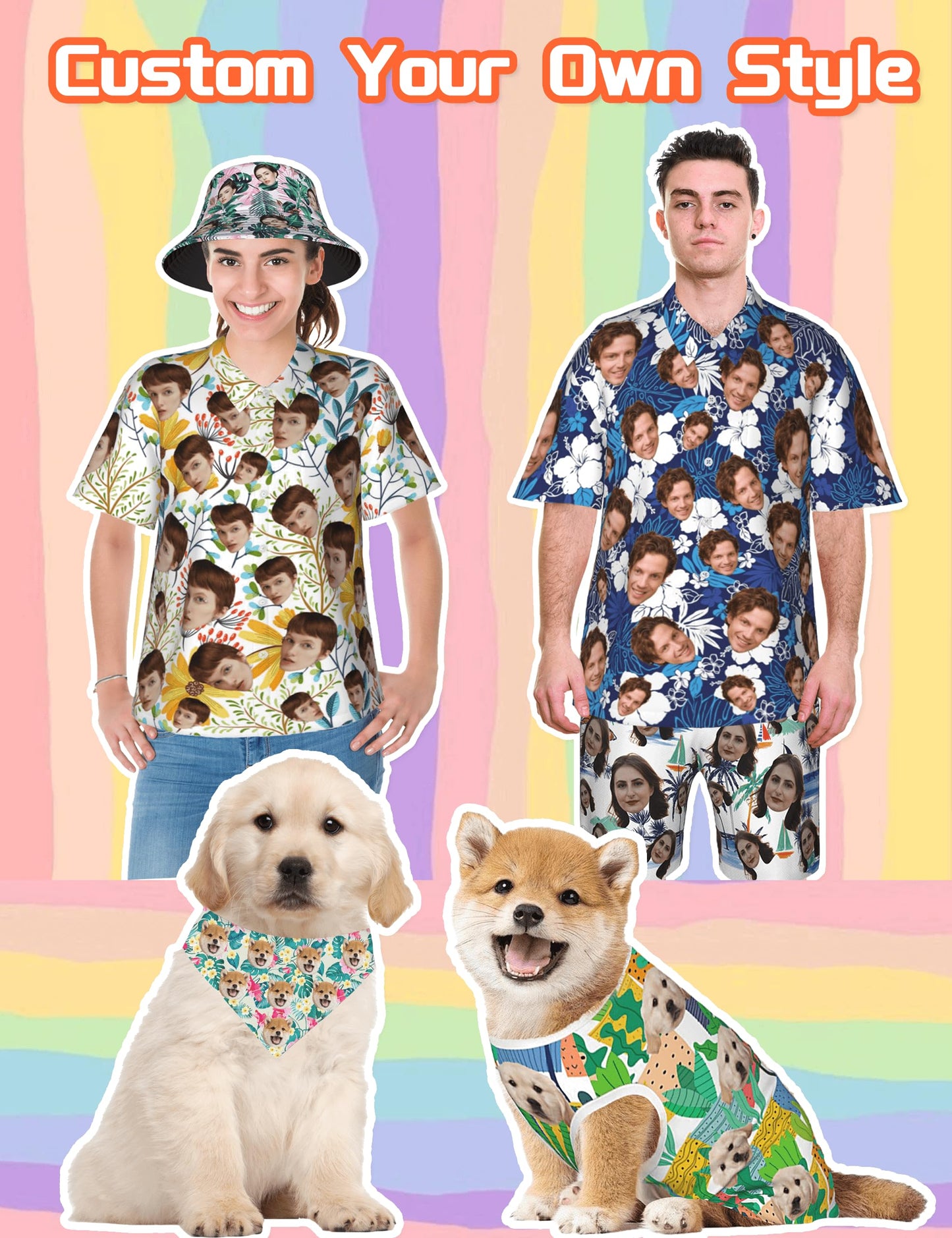 Byxhuc Custom Hawaiian Shirt for Men, Hawaiian Shirt with Faces on Them Custom for Men, Customizable Shirt with Pet Girlfriend Boyfriend Face for Women, Gifts for Vocation Beach Seaside for Women