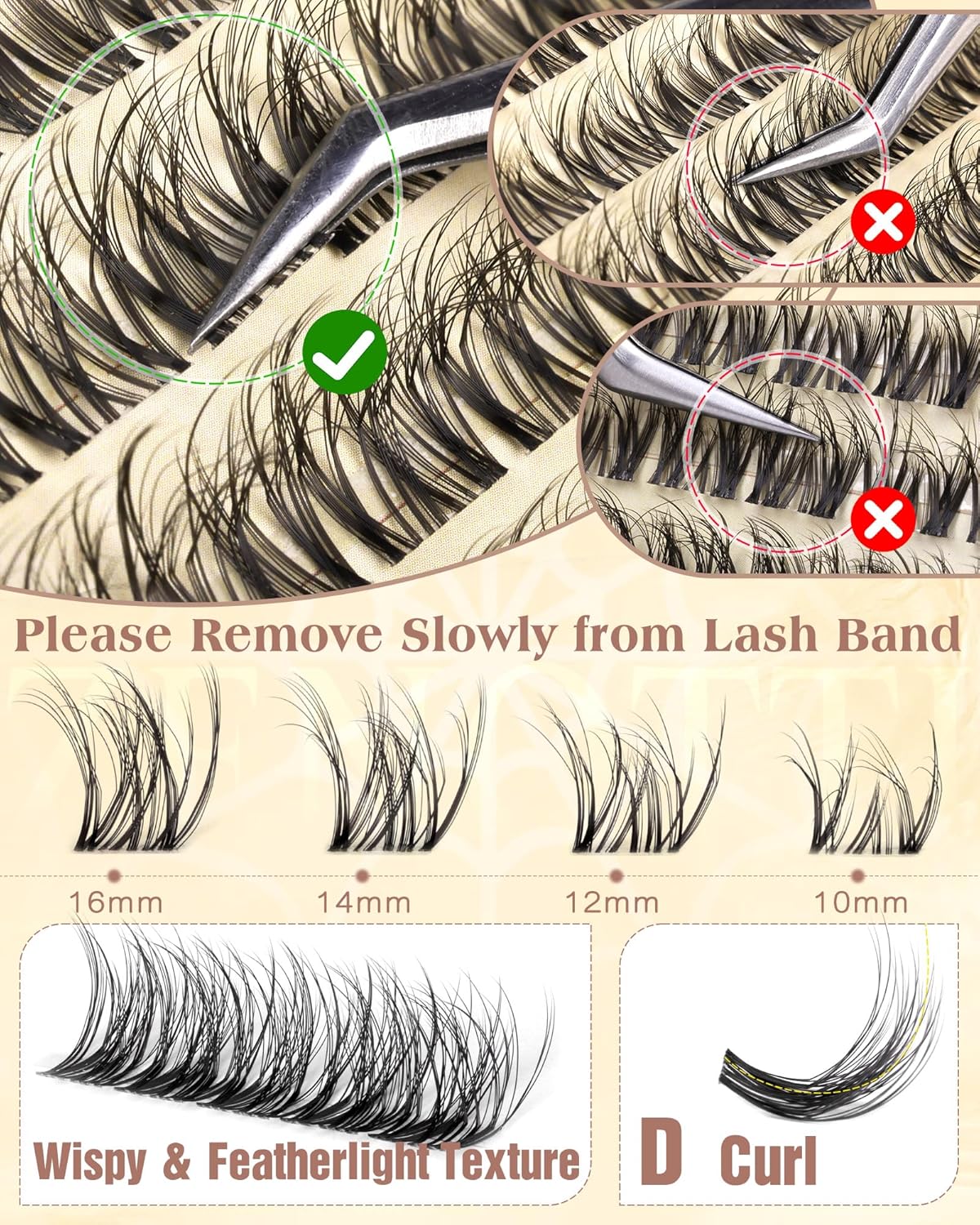 Spider Lash Clusters - Wispy Breeze Natural Eyelash Extensions | D Curl 10-16mm Invisible Band for Daily Wear