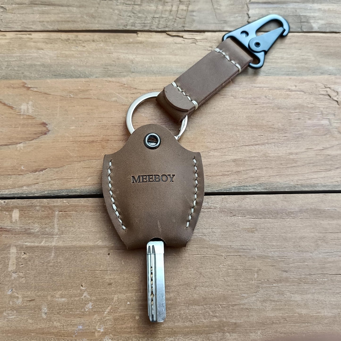 MEEBOY Handmade Leather car Key Sleeve for Broken Key car Key Cover for Men and Women (Brown)