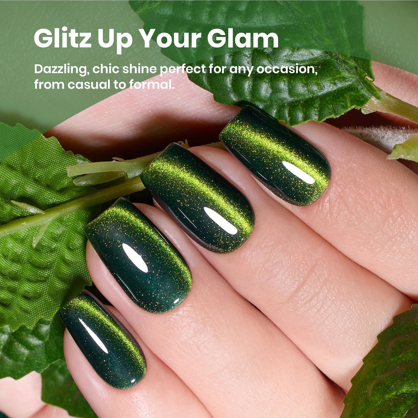 Beetles Forest Flame Green Cat Eye Gel Nail Polish - 15ML Green Cat Eye Gel Polish Glitter Magnetic Translucent Glassy Effect Soak Off UV French Nail Art DIY Manicure Gifts for Women