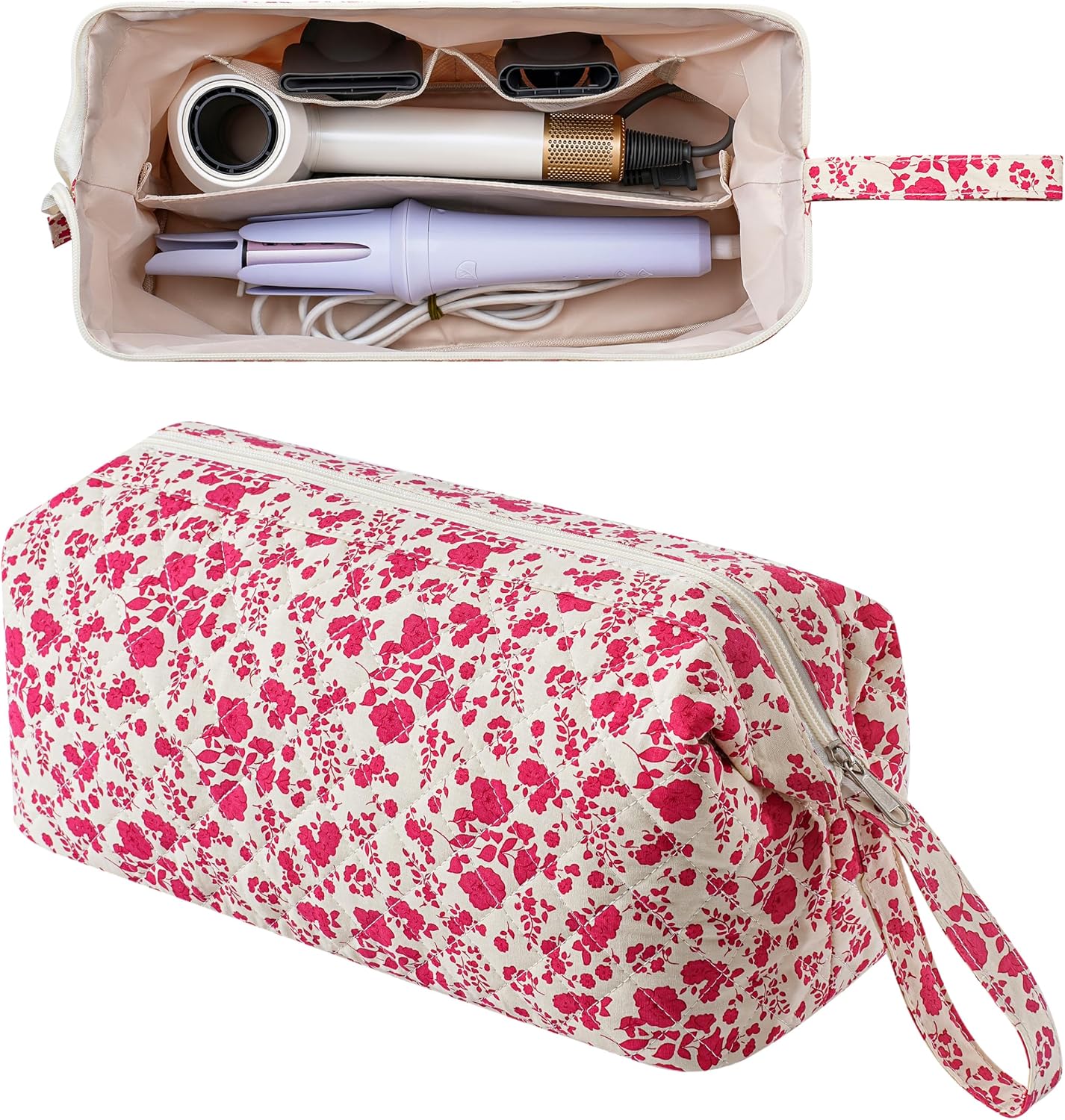 Large Quilted Hair Tools Travel Bag - Cute Dustproof Organizer for Hair Dryer & Curling Iron | Aesthetic Design