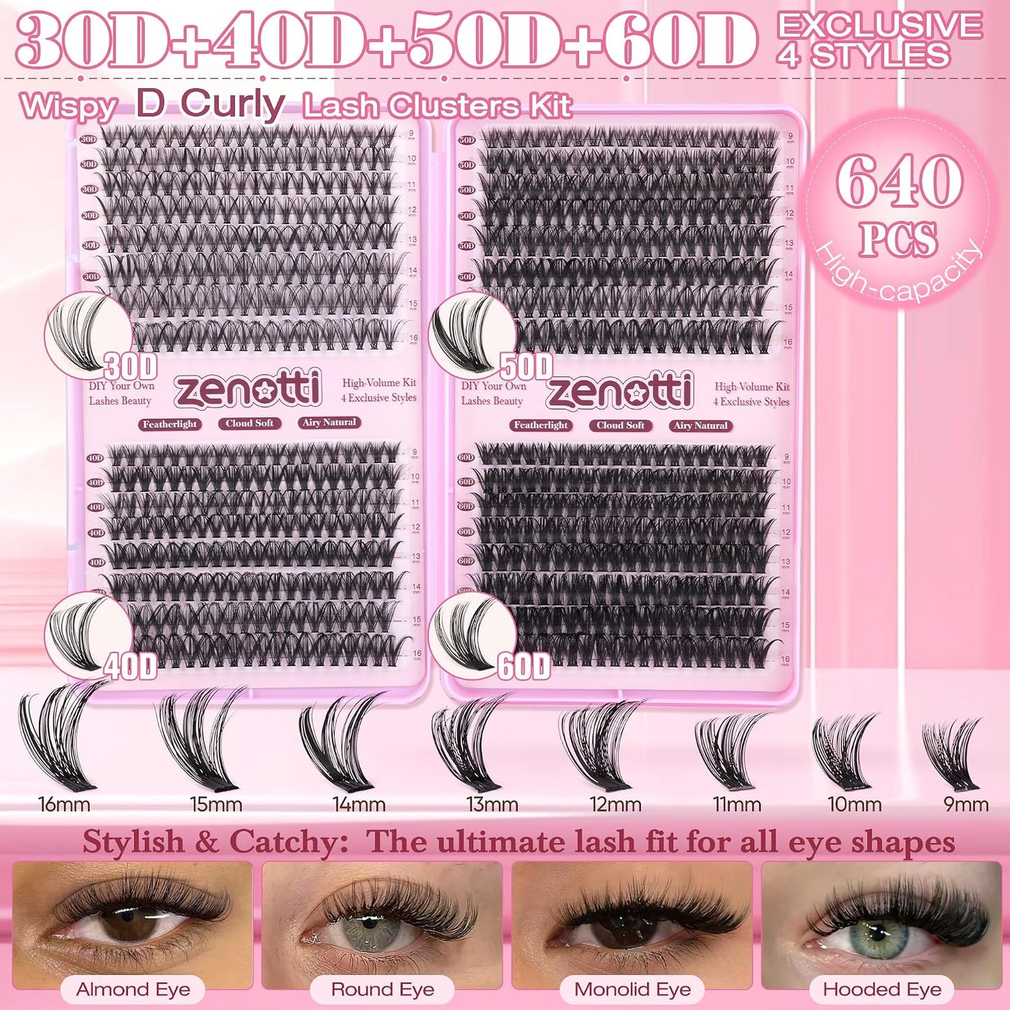Natural Eyelash Clusters - 640PCS Wispy 30D/40D/50D/60D Extensions | 9-16mm DIY Individual Lashes
