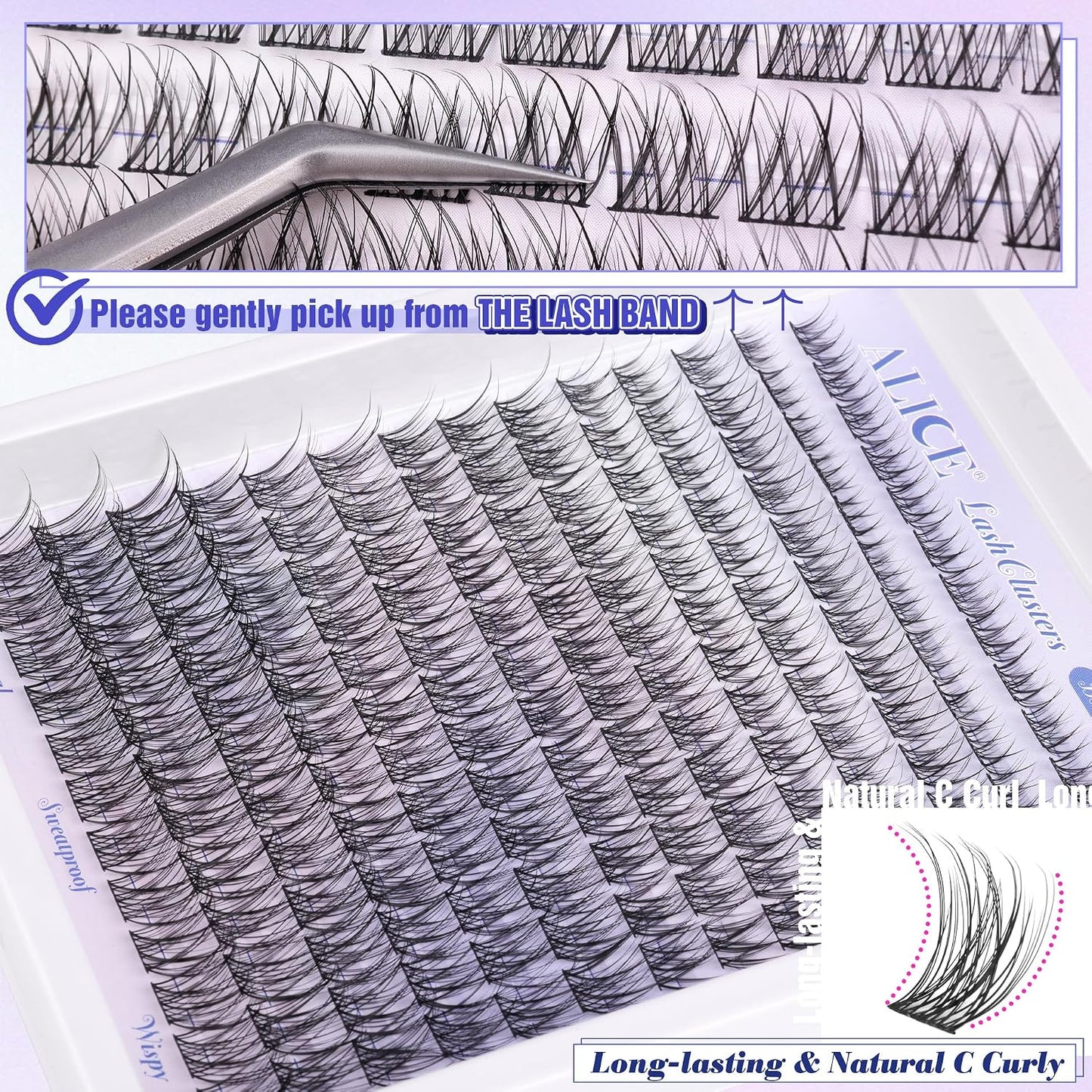 Natural Lash Clusters - Wispy Eyelash Extensions 168pcs | 8-16mm C-Curl, Soft Thin Band for a Natural Look