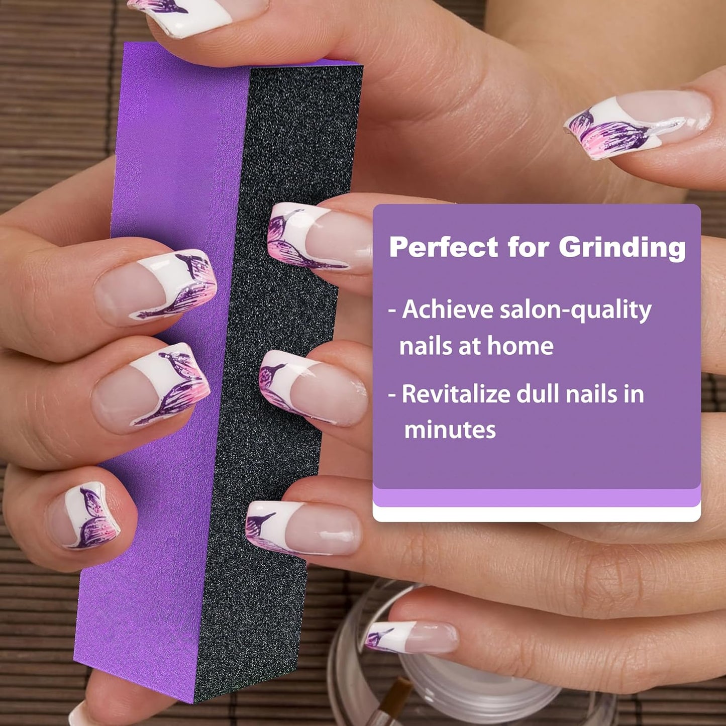 Nail Buffer Sanding Block Set - 100/100/180 Grit for Acrylic Nail Art | 5 Pcs in Black & Purple