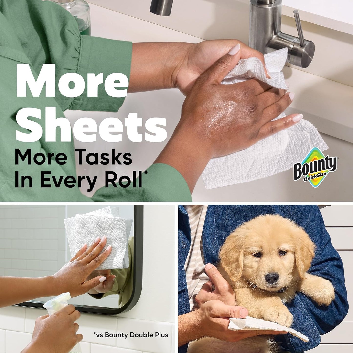 Bounty Quick Size Paper Towels - Super Absorbent White Rolls | 8 Family Rolls