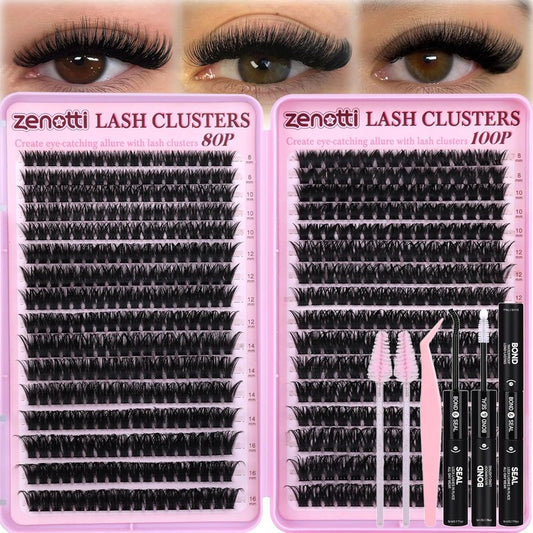 Lash Clusters Kit - Fluffy 80D & 100D Wispy Eyelash Extensions | 544PCS, DIY Individual Lashes 8-16mm