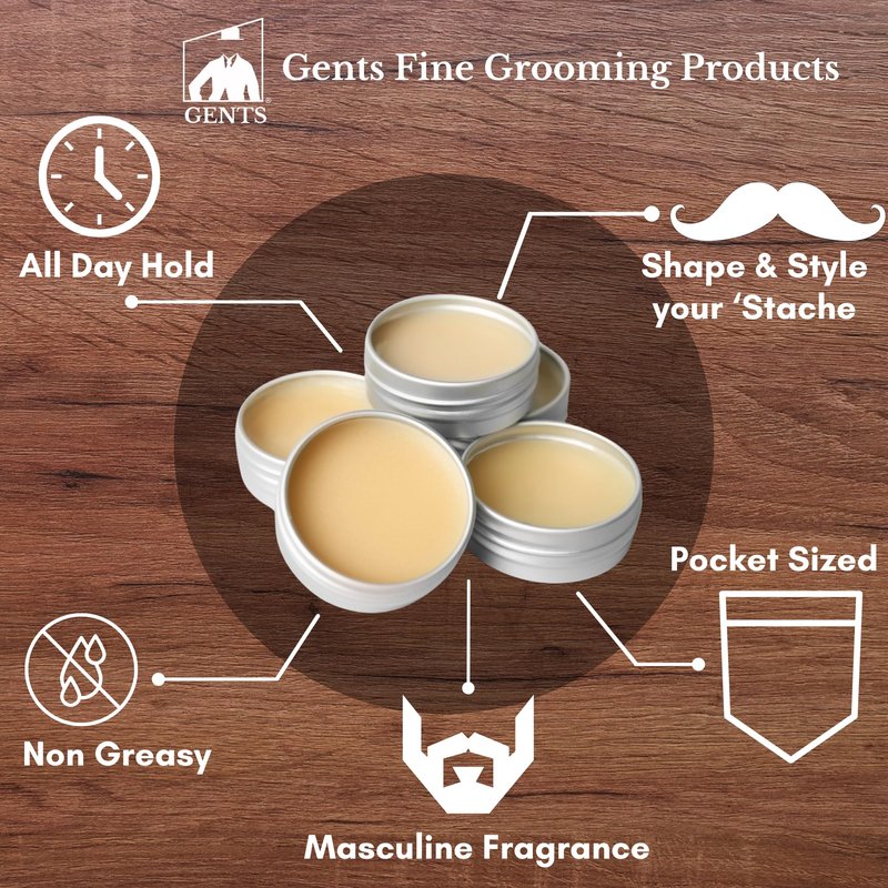 GENTS Mustache Wax Kit – Extra Strong Hold, Classic Mustache Wax with Folding Comb & Pocket Mustache Comb – Styling & Grooming Set for Men