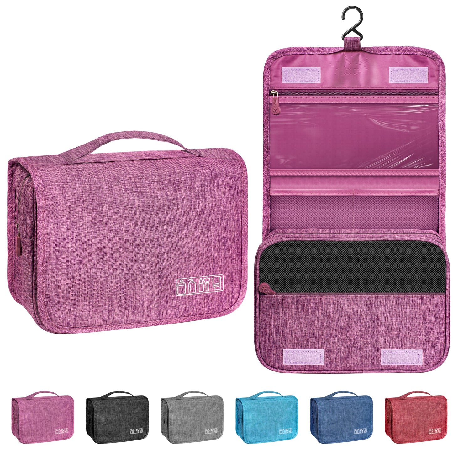 YEMEDA Toiletry Bag Travel Bag with Hanging Hook, Waterproof Capacity Hanging Multifunctional Makeup Bag for Toiletries, Portable Cosmetic Bag Travel Organizer for Women and Men(Purple)