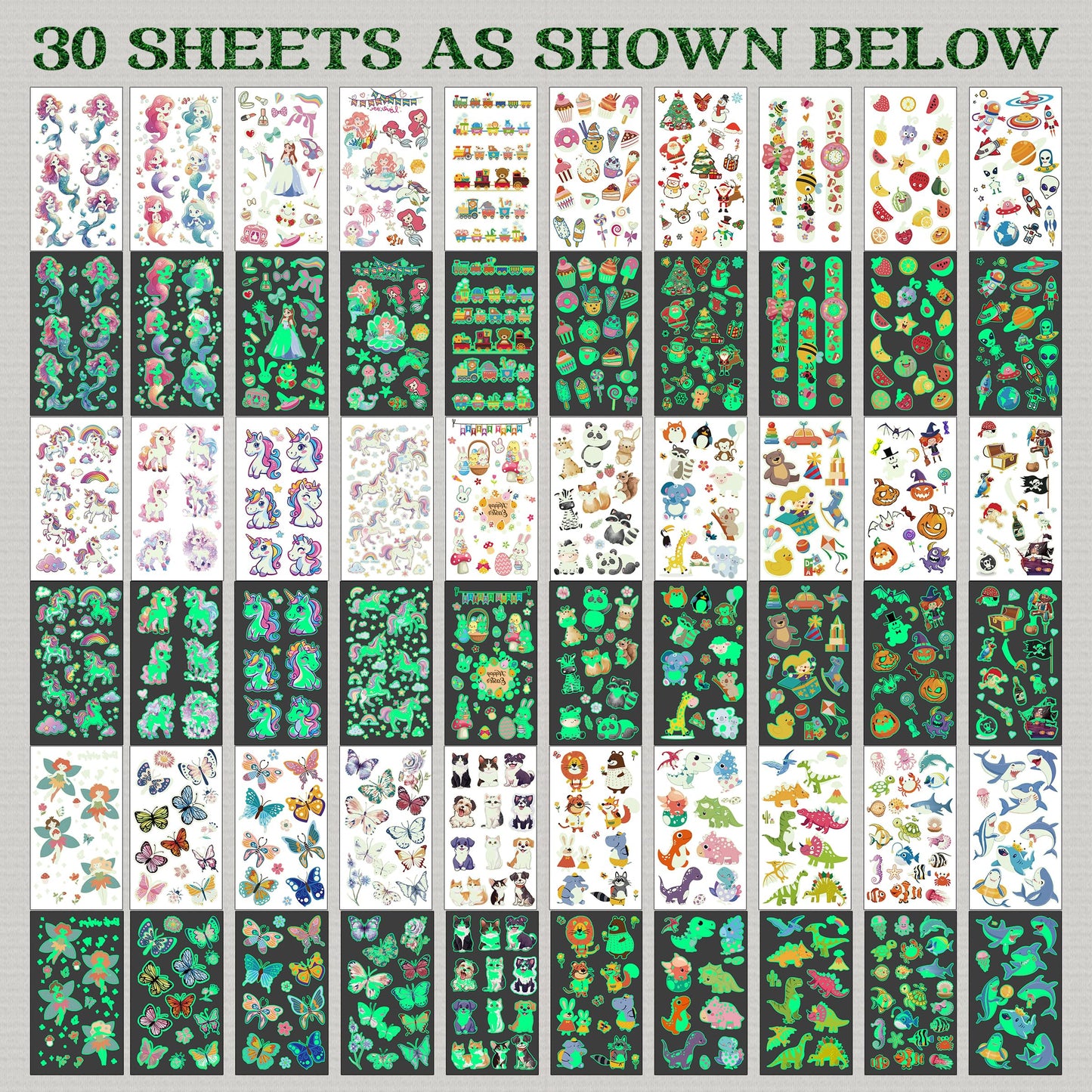 Keikihipa 380pcs Luminous Temporary Tattoos for Kids Gift Party Favors