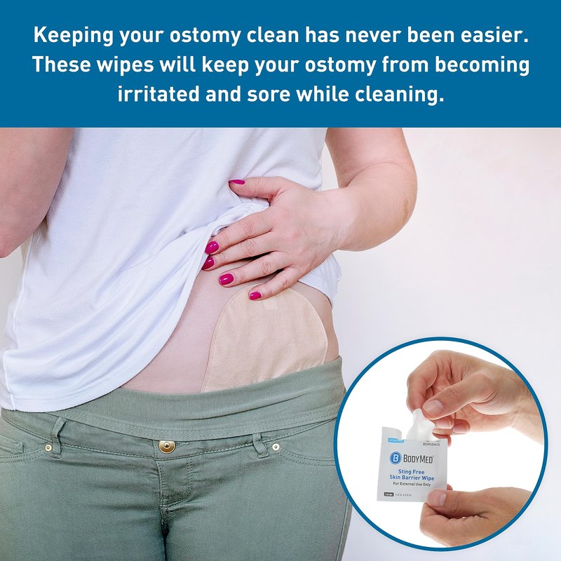 BodyMed Skin Barrier Wipes - Ostomy Care Film Wipes for Skin and Wound Cleaning - No Sting Formula - 1.6 in. x 3.2 in., Individually Wrapped, 25 Pack
