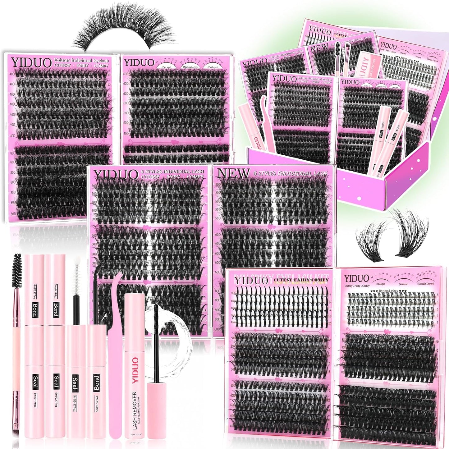 Lash Clusters Kit - 770 Pcs Faux Mink Volume Extensions | 5 Styles for DIY Home Use