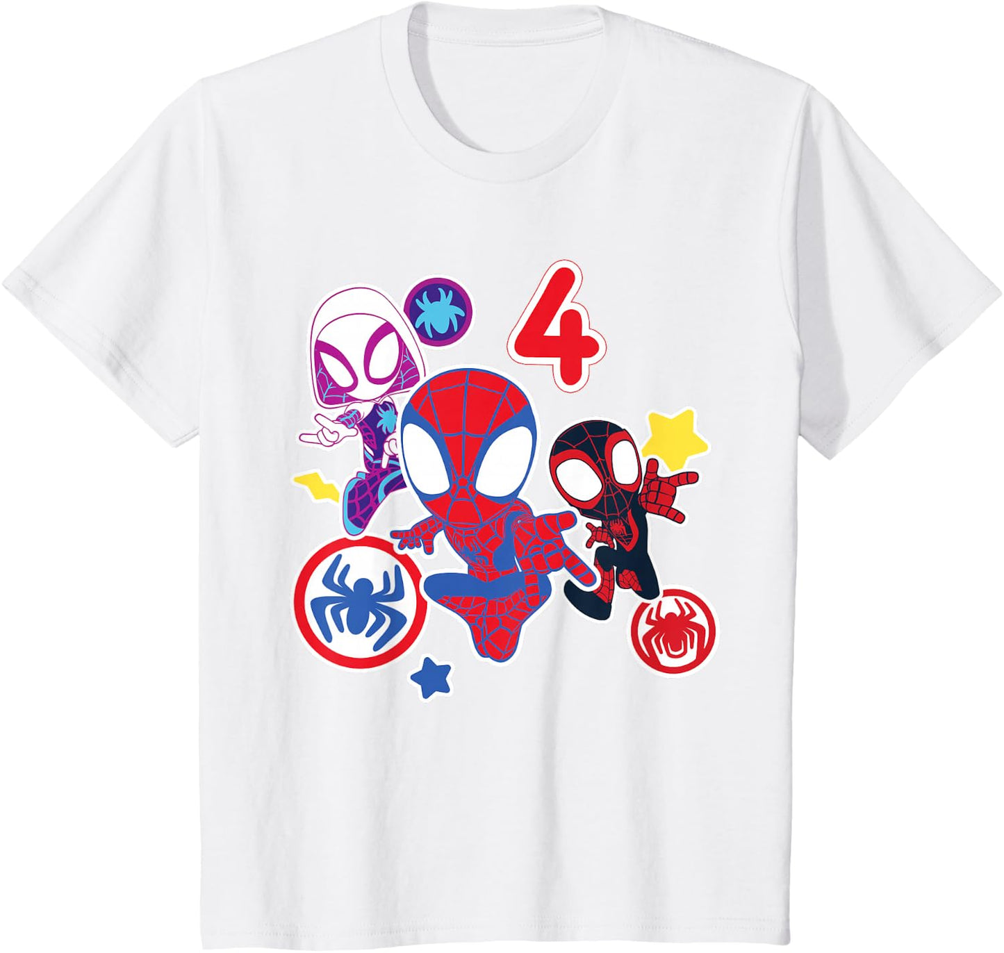 Spidey and His Amazing Friends Birthday T-Shirt for 4 Year Olds - Fun Graphic Design