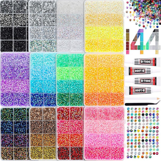 Rhinestone Bedazzling Kit - 90,000 Pcs in 12 Colors | 3mm Flatback Gems, Jewelry Glue & Tools for Nail Art and Crafting