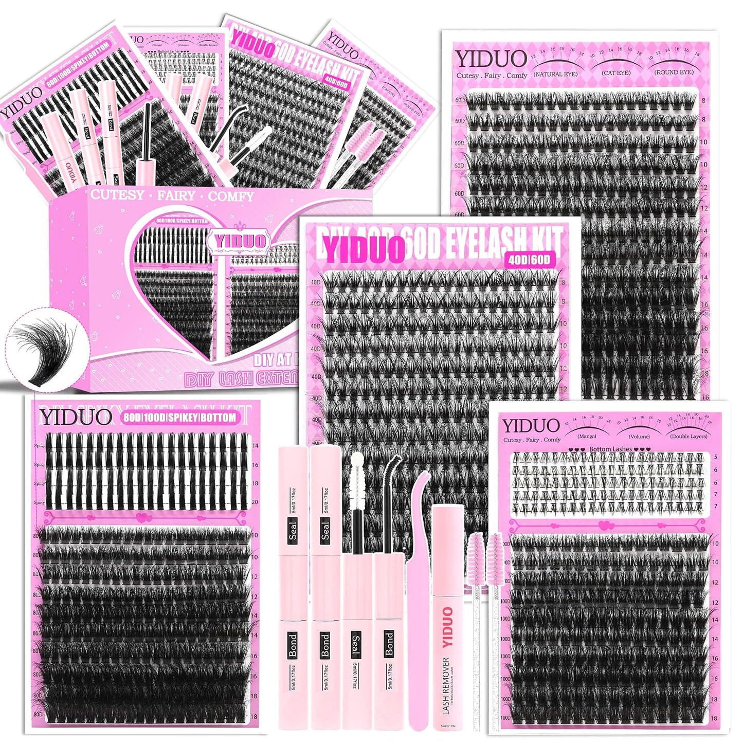 Lash Clusters Kit - 770 Pcs Faux Mink Volume Extensions | 5 Styles for DIY Home Use