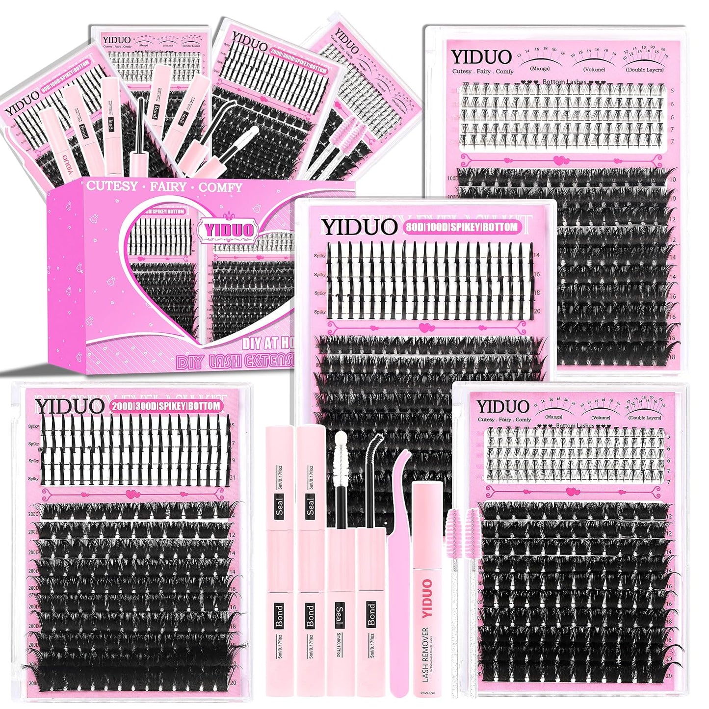 Lash Clusters Kit - 770 Pcs Faux Mink Volume Extensions | 5 Styles for DIY Home Use