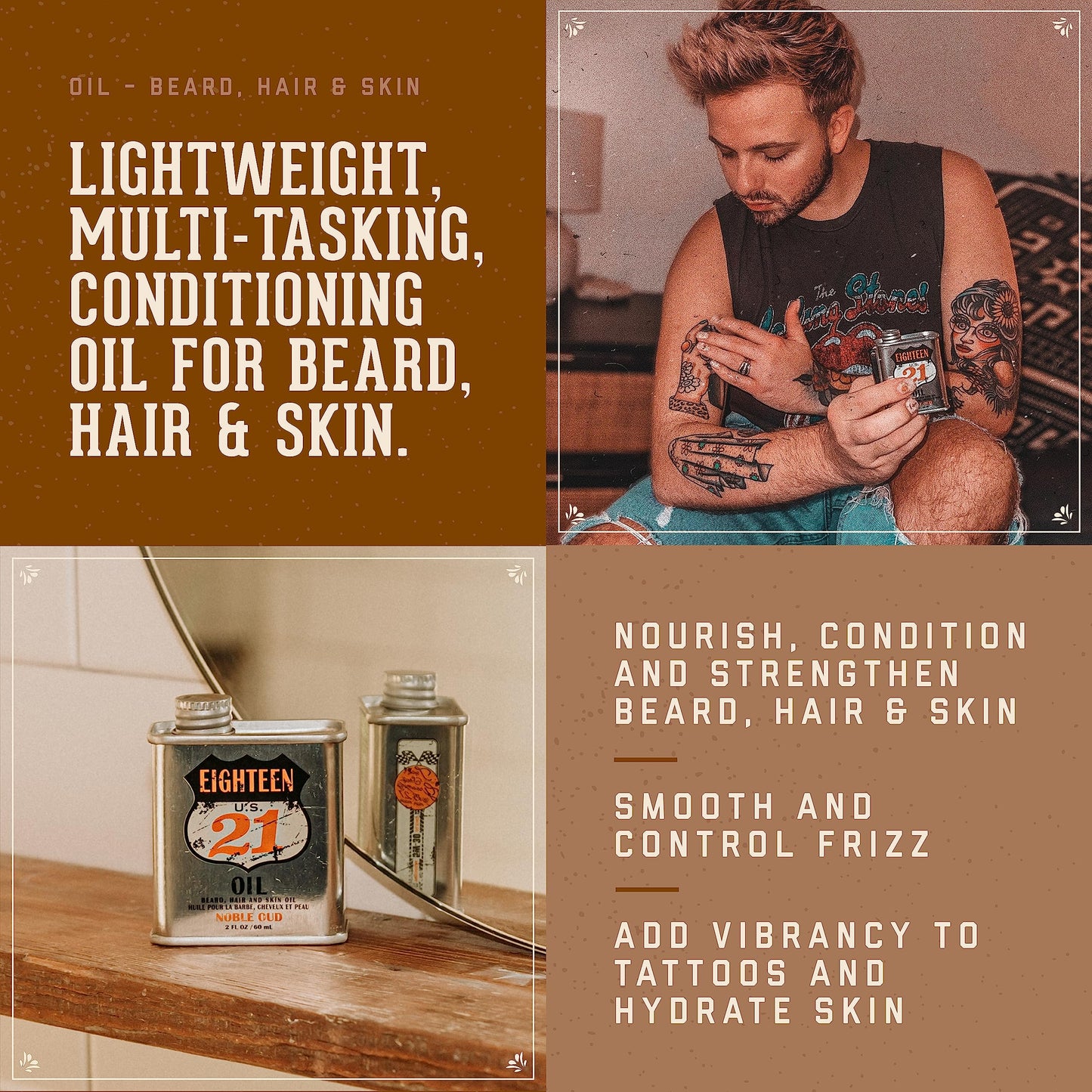 18.21 Man Made OIL - Beard, Hair & Skin - Noble Oud, 2 oz (Pack of 1)