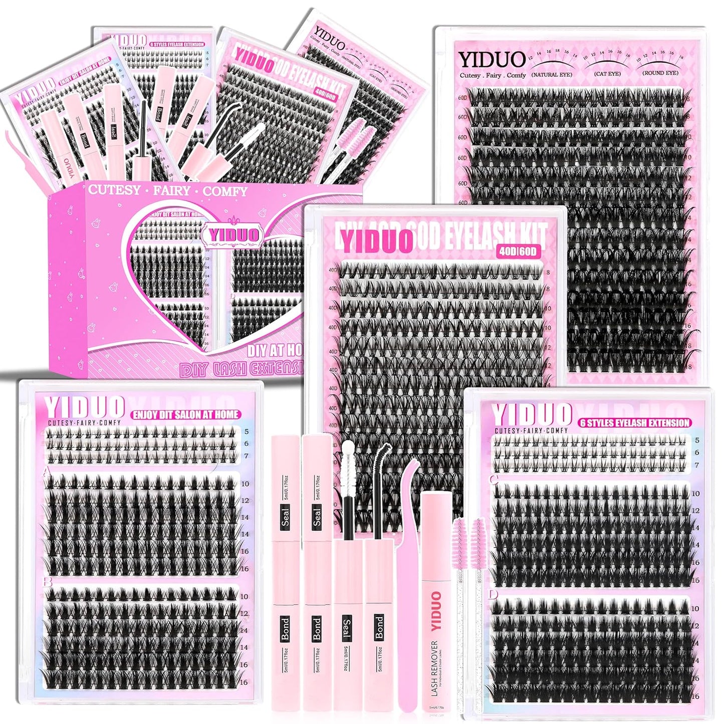 Lash Clusters Kit - 770 Pcs Faux Mink Volume Extensions | 5 Styles for DIY Home Use