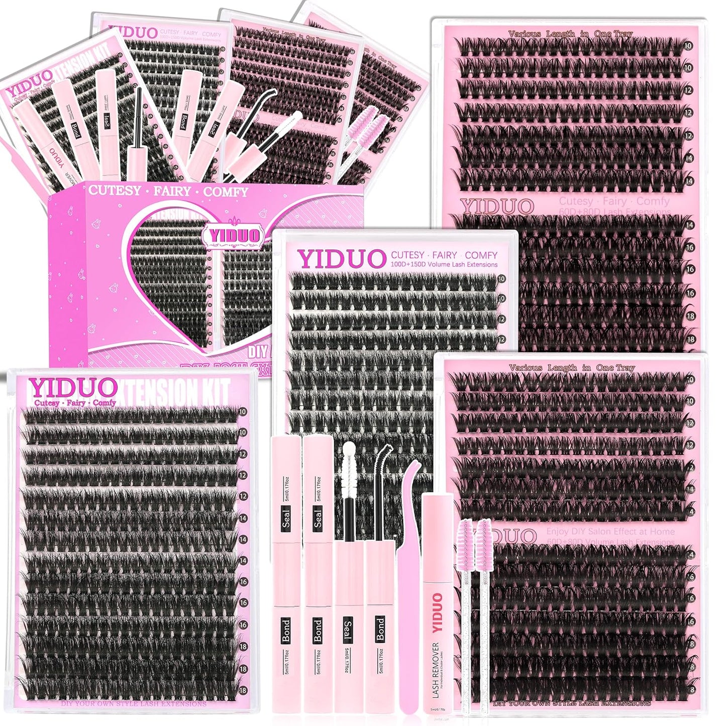 Lash Clusters Kit - 770 Pcs Faux Mink Volume Extensions | 5 Styles for DIY Home Use