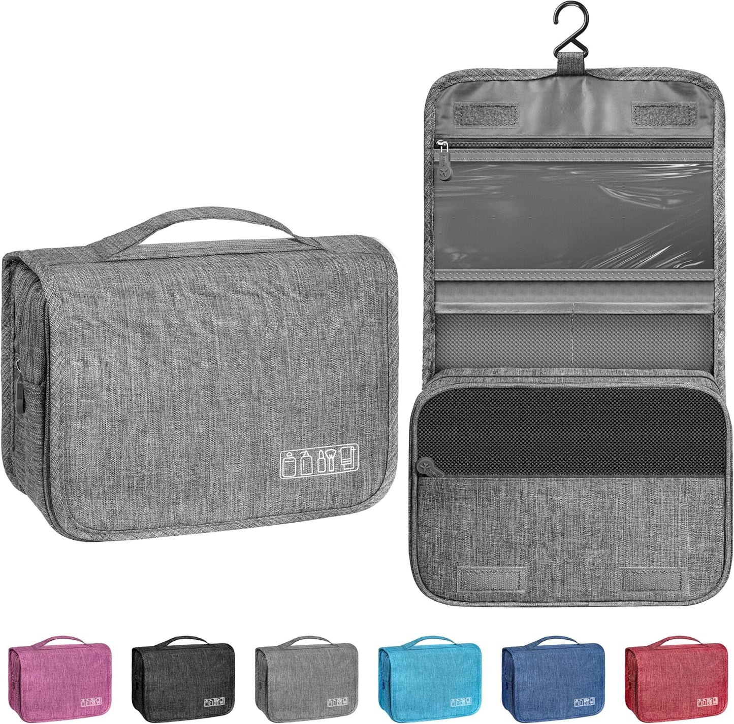 Toiletry Bag - Waterproof Hanging Travel Organizer for Men & Women | Small Cosmetic Makeup Bag (Grey)