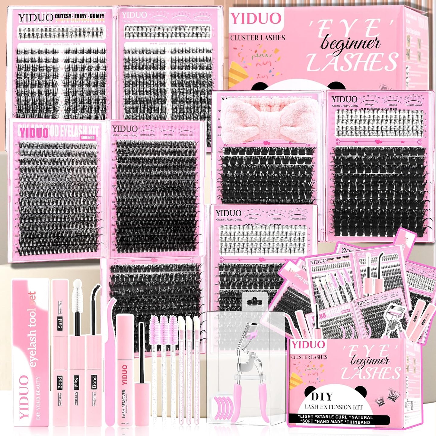 Lash Clusters Kit - 770 Pcs Faux Mink Volume Extensions | 5 Styles for DIY Home Use