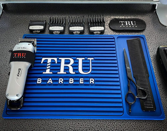 TRU BARBER ORGANIZER MAT 14'X 9' (BLUE) Flexible PVC Station Pad, Salon & Barbershop Work Station, Anti-Slip Counter Mat for Clippers