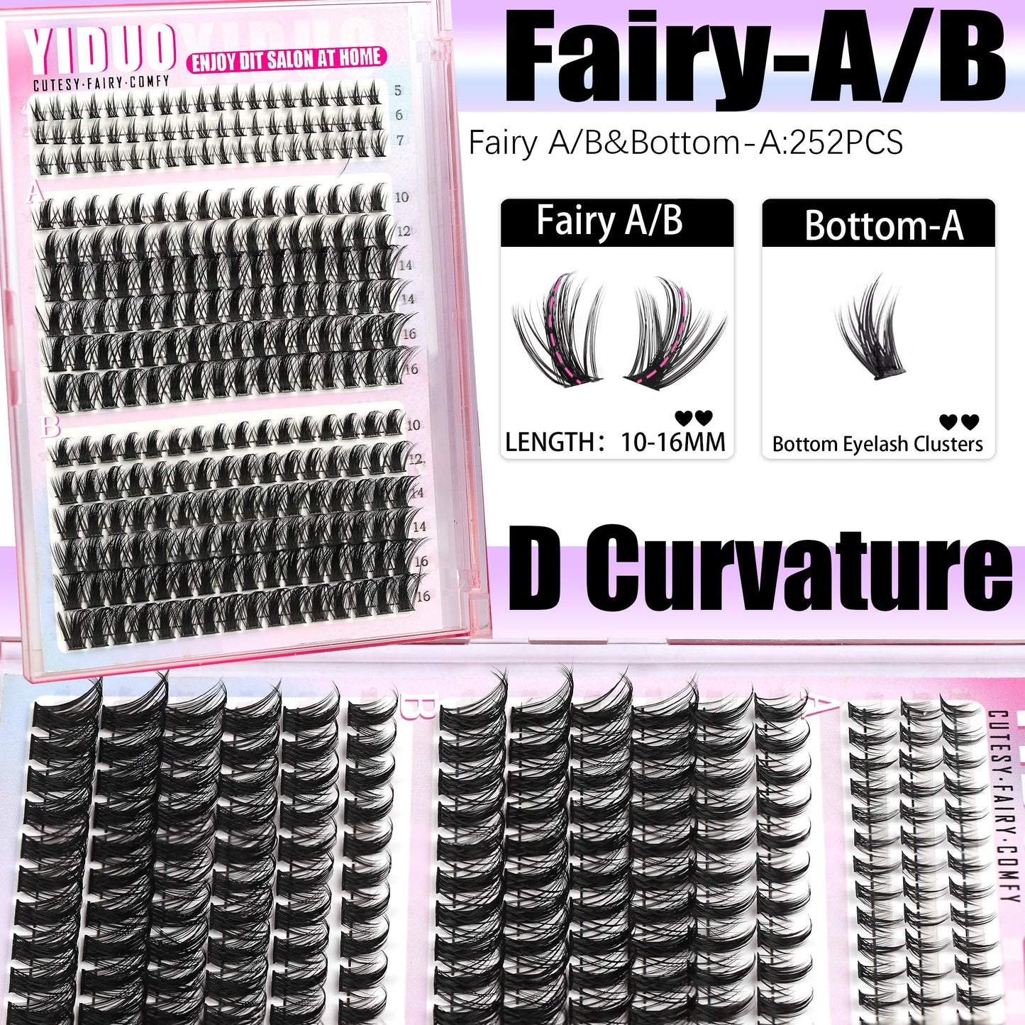 YIDUO Manga Lash Clusters Kit 534Pcs Wispy Fairy Volume Cluster Eyelash Extensions Kit Manga+100D+150D Spikes+Bottom D-curly Lashes Clusters Anime Cosplay Individual Lash Clusters Kit with Lash Glue