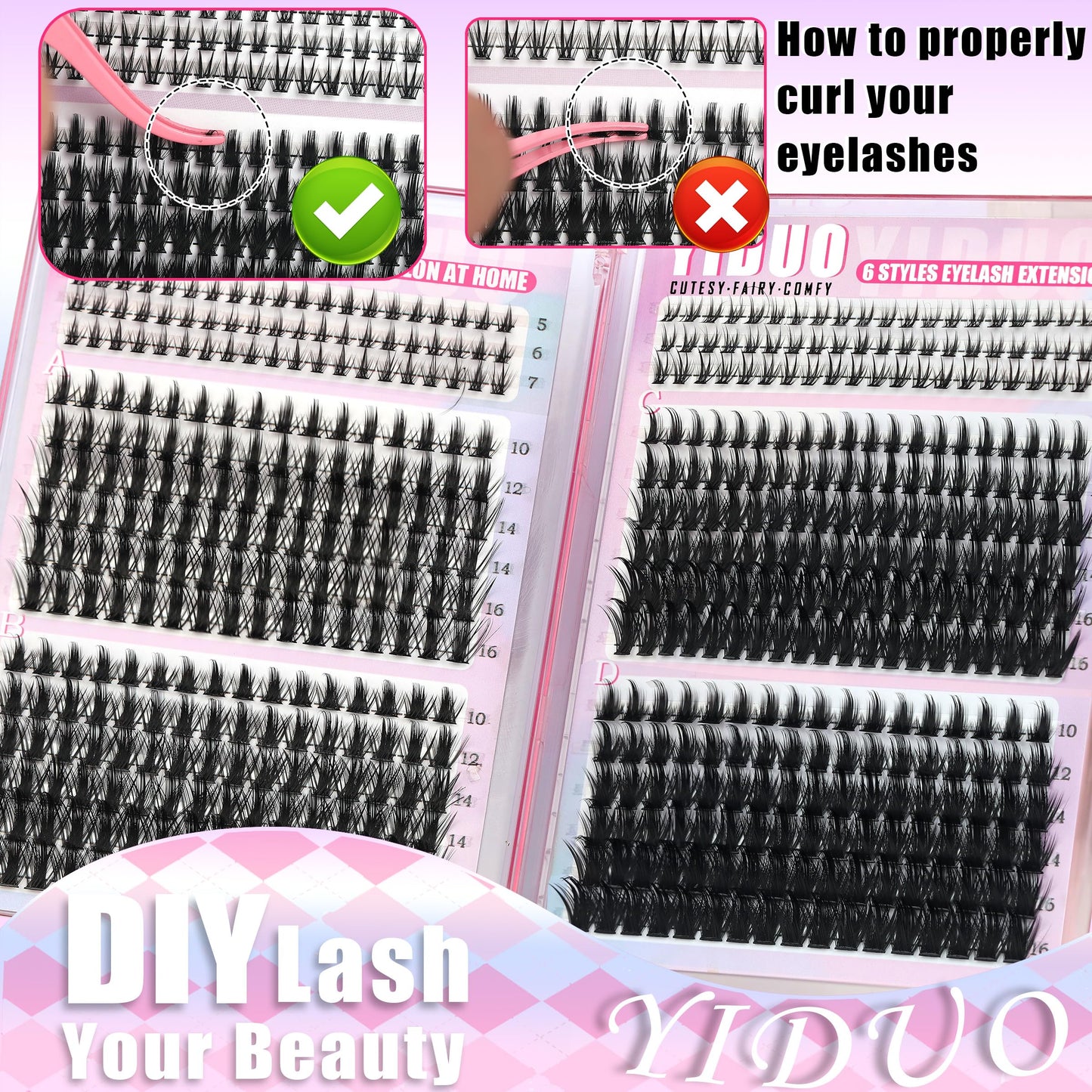 YIDUO Manga Lash Clusters Kit 534Pcs Wispy Fairy Volume Cluster Eyelash Extensions Kit Manga+100D+150D Spikes+Bottom D-curly Lashes Clusters Anime Cosplay Individual Lash Clusters Kit with Lash Glue