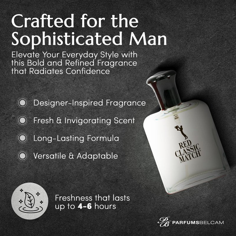 PB ParfumsBelcam Red Classic Match Eau de Toilette - Spicy Woody Amber Fragrance for Men, Long-Lasting Masculine Scent, Affordable Cologne Alternative, Signature Fragrance - 2.54 Fl Oz
