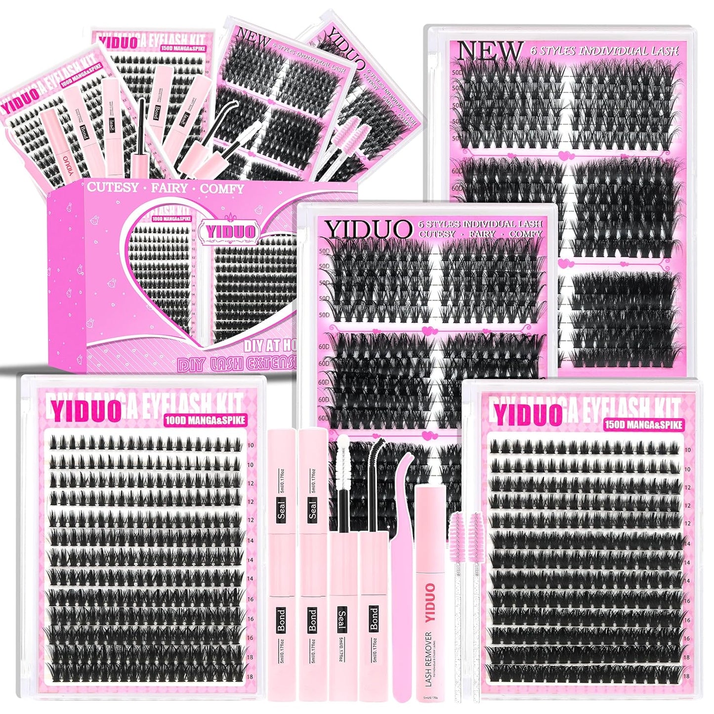 Lash Clusters Kit - 770 Pcs Faux Mink Volume Extensions | 5 Styles for DIY Home Use