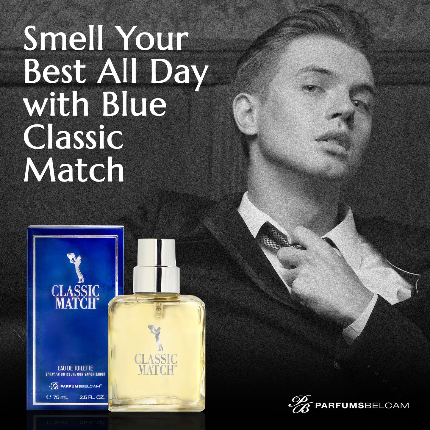 PB ParfumsBelcam Blue Classic Match Eau de Toilette Spray for Men – Modern Citrus Fougere Fragrance, Notes of Melon, Moss and Patchouli, Cologne Alternative, Signature Fragrance – 2.54 Fl Oz