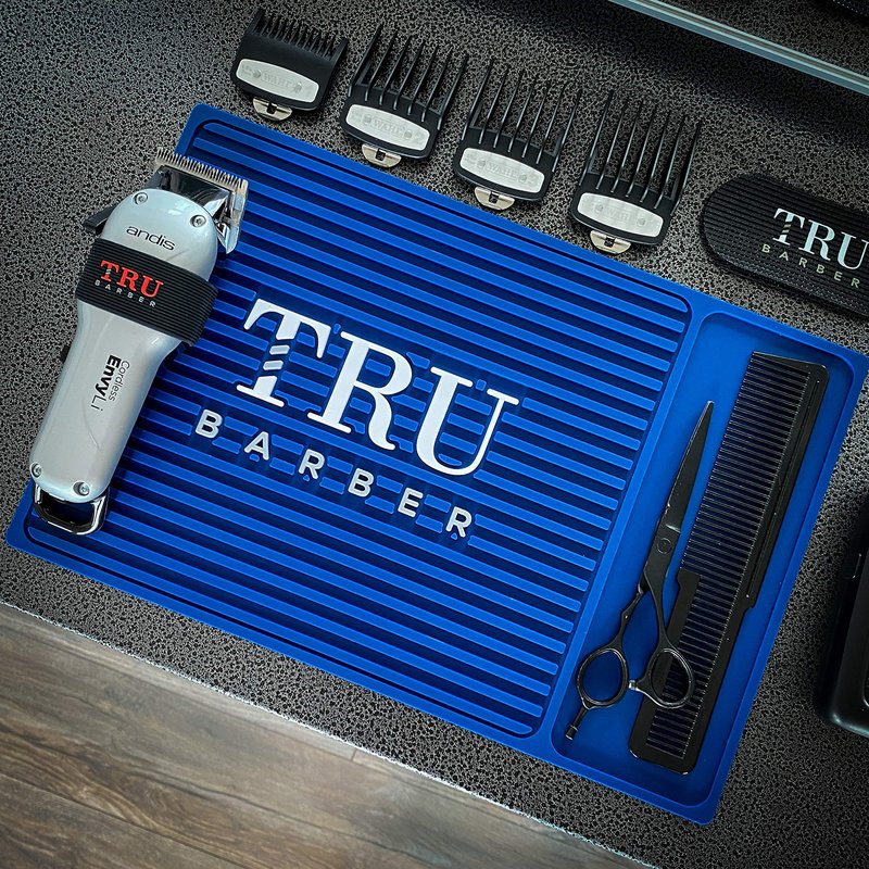 TRU BARBER ORGANIZER MAT 14'X 9' (BLUE) Flexible PVC Station Pad, Salon & Barbershop Work Station, Anti-Slip Counter Mat for Clippers