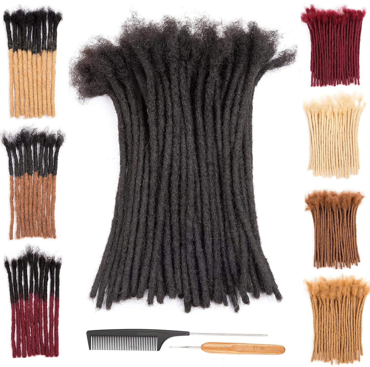 Real Human Hair Dreadlock Extensions - 100% Handmade, 30 Strands, 8-18 Inch | Thickness Options 0.4cm, 0.6cm, 0.8cm