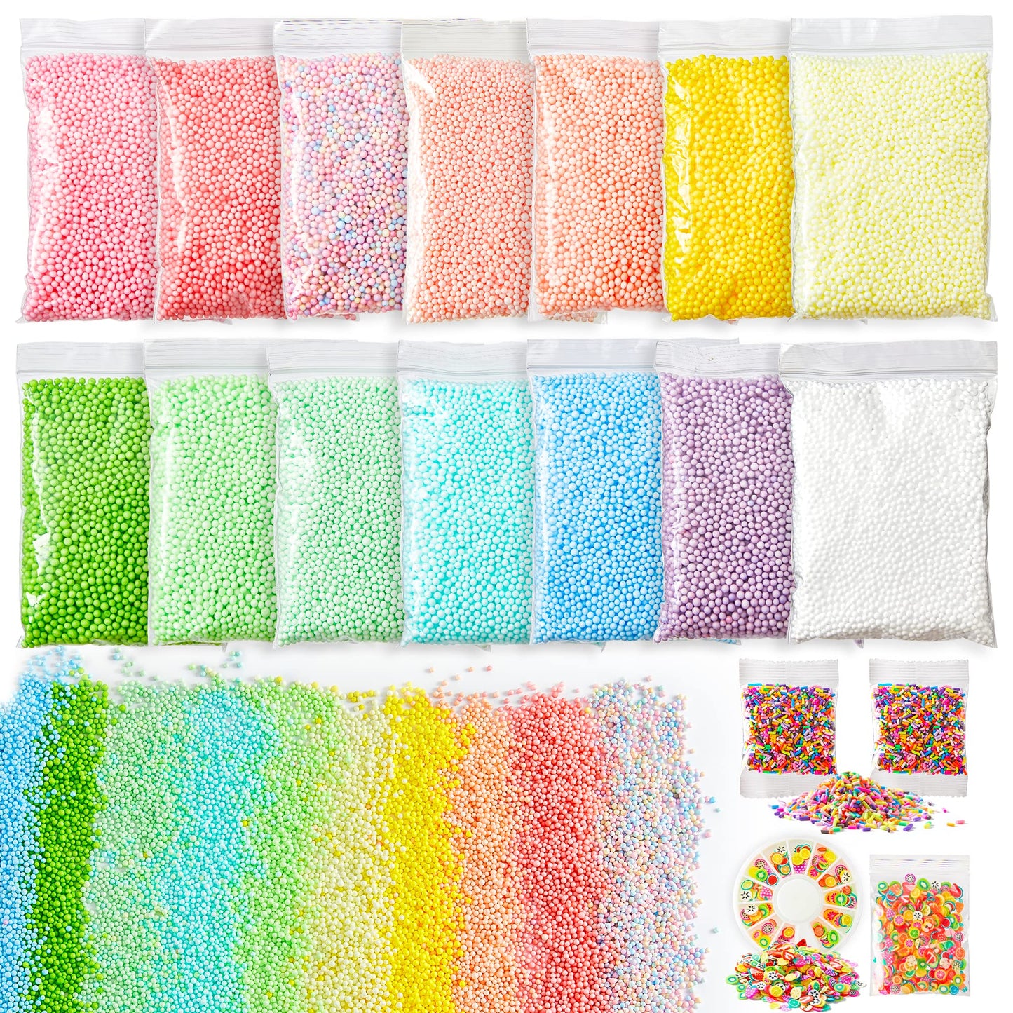 Pastel Foam Balls for Slime, 18 Pack 0.09-0.14 inch Balls Mini Small Assorted Beads Homemade Arts DIY Crafts Supplies for Wedding Party Christmas New Year Decoration