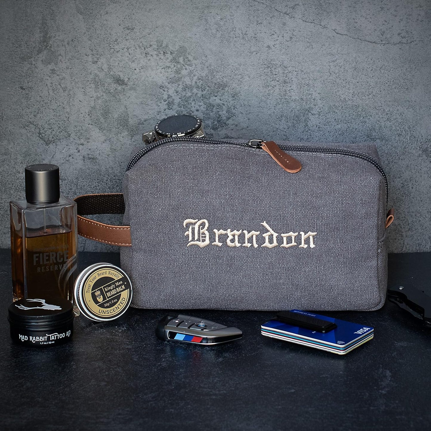 Personalized Toiletry Bag for Men - Handcrafted Embroidered Design | 5 Canvas & 8 Thread Color Options