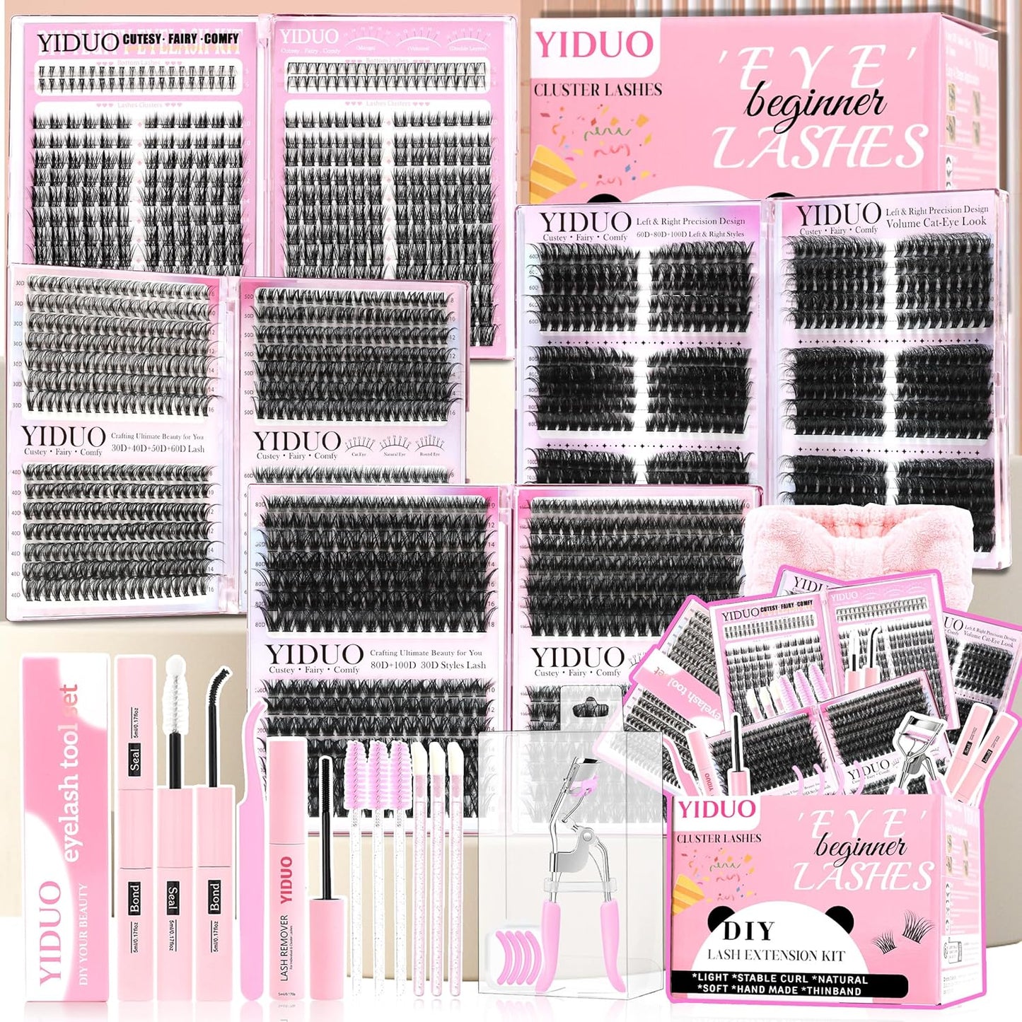 Lash Clusters Kit - 770 Pcs Faux Mink Volume Extensions | 5 Styles for DIY Home Use