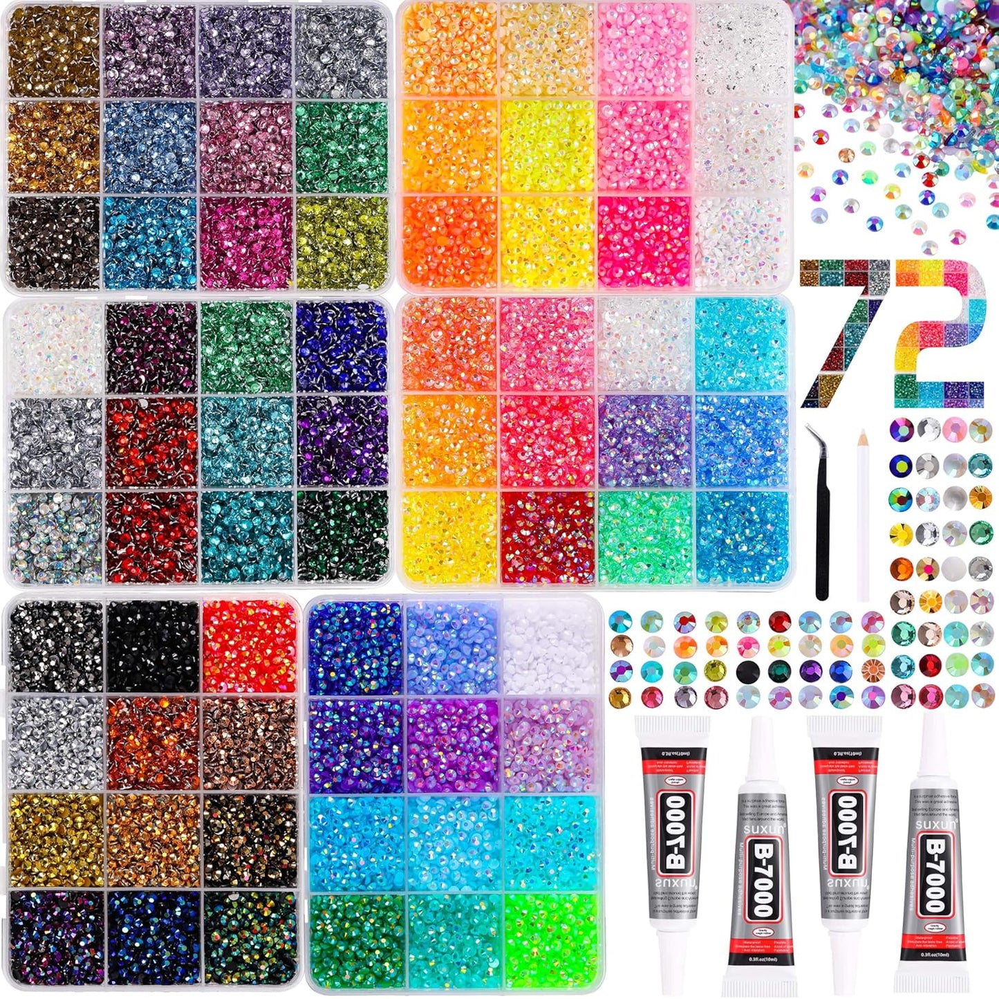 Bedazzling Kit - 45000 Pcs Multicolor Resin Jelly Rhinestones with 6 Boxes | 3mm Flatback Gems for Nail Art, Crafts & Clothing
