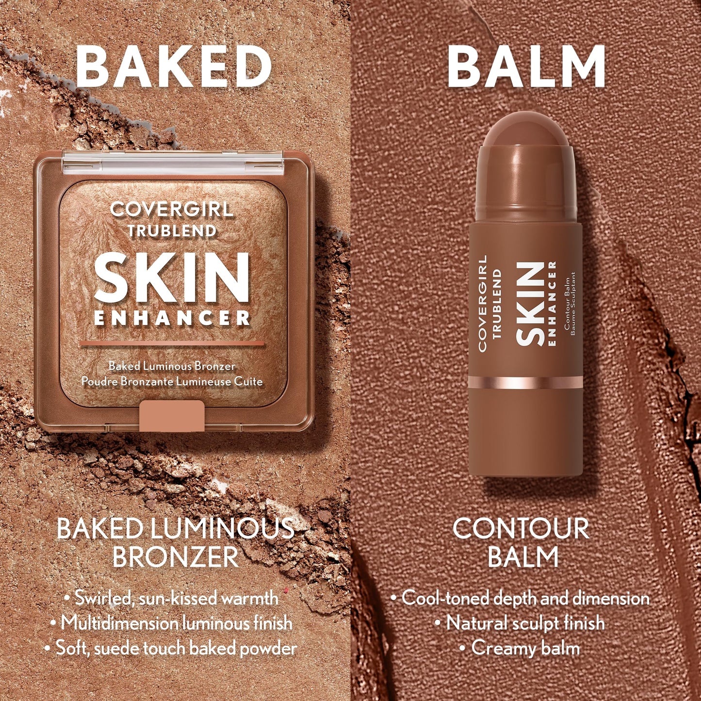 COVERGIRL TruBlend Skin Enhancer Baked Luminous Bronzer, with Hyaluronic Acid & White Rose Extract, Blends Seamlessly - 300 Honey Bun (Light Bronze with Champagne Swirls)