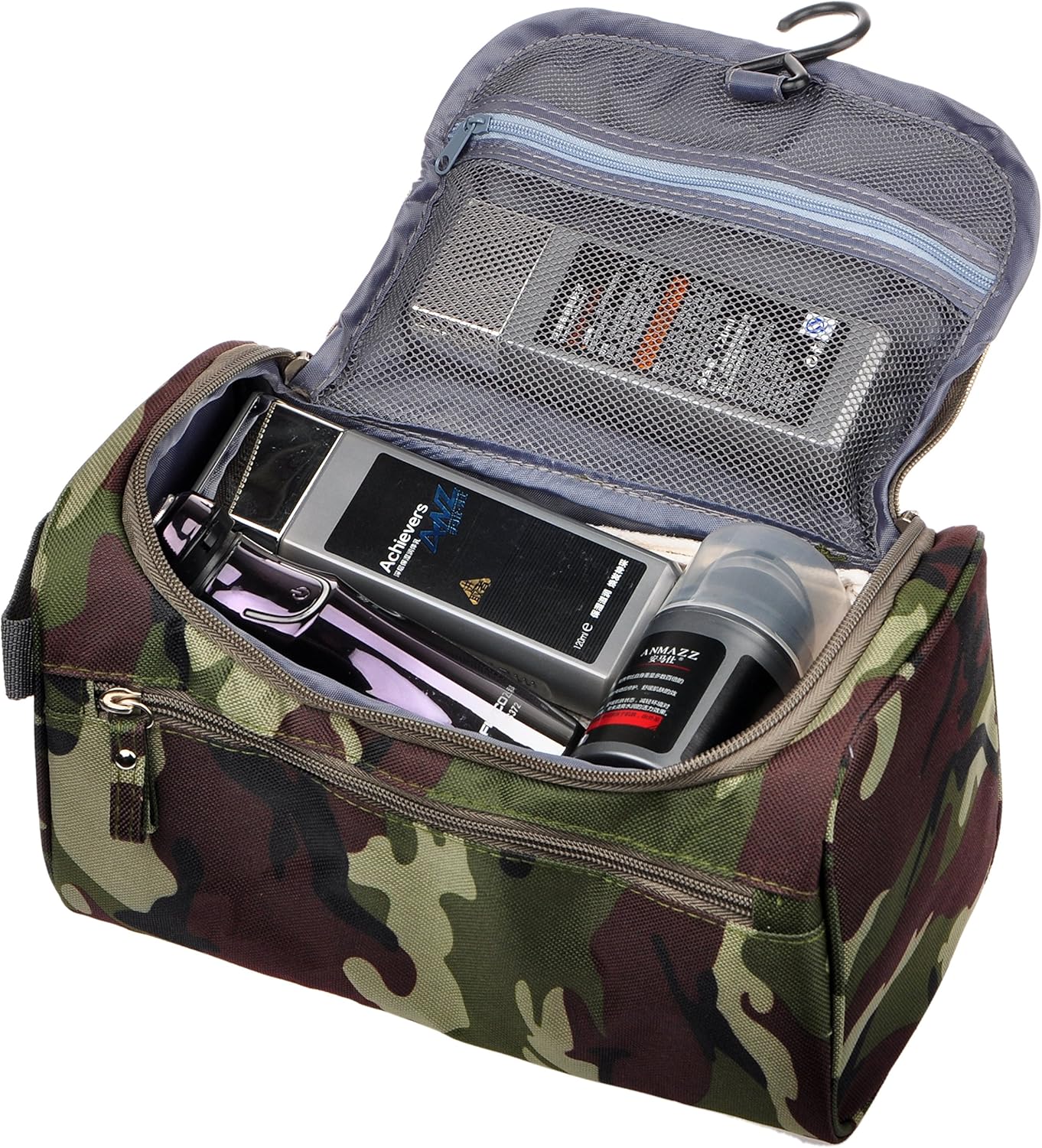 Men's Toiletry Bag - Compact Travel Shaving Kit | Camo Dark Green Design