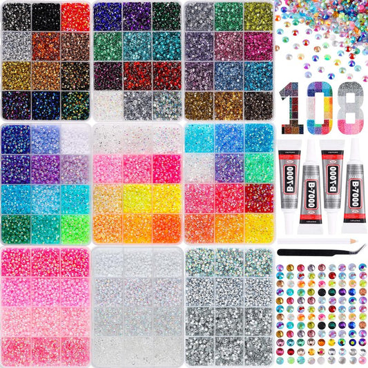 LERBOU 81000PCS Bedazzling Kit with 9 Boxes, 3mm Flatback Resin Rhinestones, Multicolor Sparkling Gems for Nail Art, Crafts, Clothing & DIY Decoration